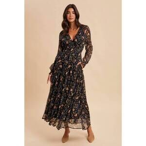 NEW IN-LOOM long sleeved smocked maxi dress in midnight floral